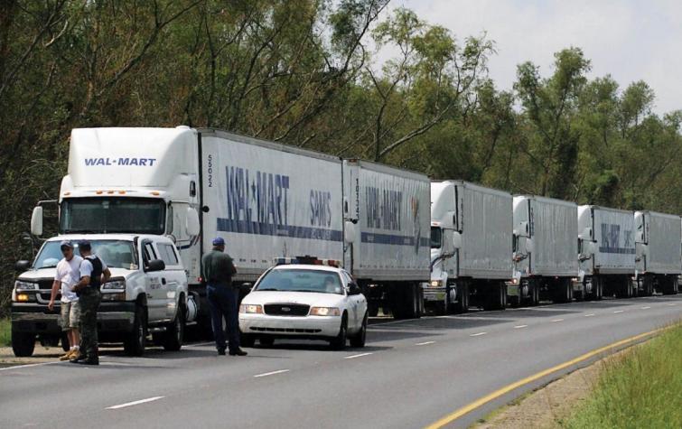 A convoy of WalMart trucks.
