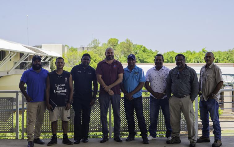 Ricky Archer (fourth from left) with fellow Indigenous land managers at the CRC's 2020 Northern Australia Research Engagement Forum. Photo: NAILSMA